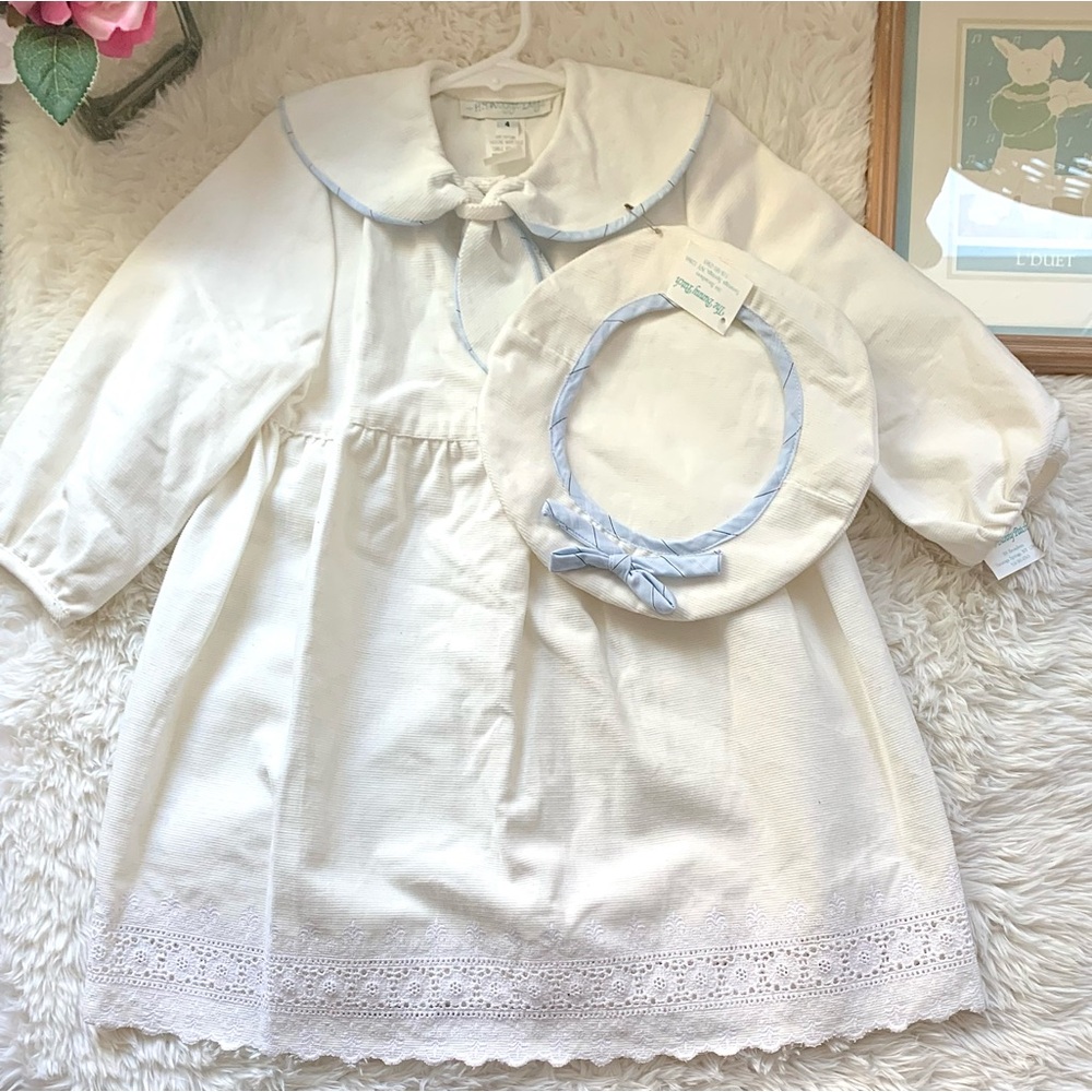 NEW French Style Cotton Corduroy Lace Toddler Dress with Matching Hat Beret